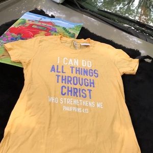 NWT Allstyle Melon Orange Short Sleeves Tee I Can Do All Things Through Christ M